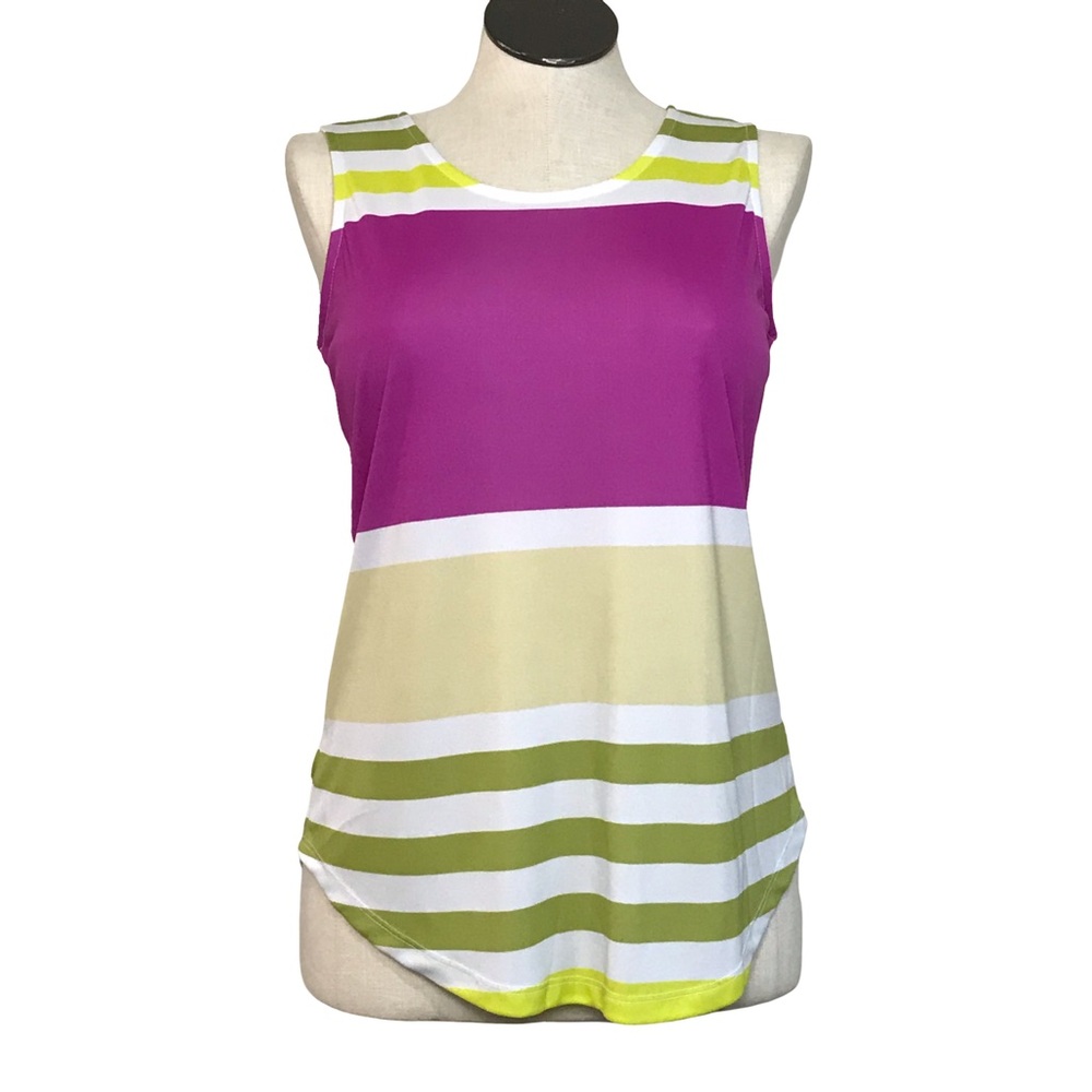 Liz Claiborne Sleeveless Top Womens Size M Multicolor Stripes Pullover Crew Neck